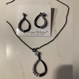 Elegant Black and Silver Teardrop Earrings by Avenue Collection